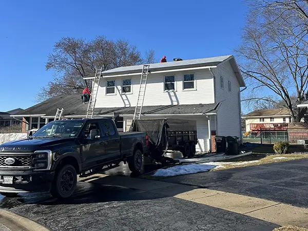 Roof replacement job in progress